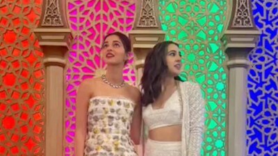 Ananya Panday and Sara Ali Khan posing together. Ananya Panday and Sara Ali Khan posing together.