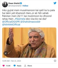Actor Shaan Shahid accused Javed Akhtar of selective criticism. Actor Shaan Shahid accused Javed Akhtar of selective criticism.