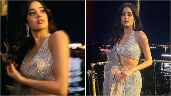 Janhvi Kapoor stuns in a Manish Malhotra metallic lehenga. (Instagram)