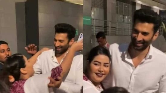 Aditya Roy Kapur pushed a fan after she tried to kiss him.