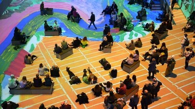 Slaney said Hockney's dedication to his art and "mantra about loving life" had been infectious. "He's very funny... very dry. But he's also so dedicated. He works crazy hours every day... He's 85 (and) he just loves to create, loves to make work"," he said. David Hockney: Bigger & Closer (not smaller & further Away) at London's Lightroom runs until June 4. (Daniel Leal / AFP) Slaney said Hockney's dedication to his art and "mantra about loving life" had been infectious. "He's very funny... very dry. But he's also so dedicated. He works crazy hours every day... He's 85 (and) he just loves to create, loves to make work"," he said. David Hockney: Bigger & Closer (not smaller & further Away) at London's Lightroom runs until June 4. (Daniel Leal / AFP)