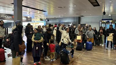 A photograph of the situation at the Stockholm airport after the Air India plane made an emergency landing due to a technical issue. The passengers were later shifted to a hotel (Twitter/@nikesh_jain)