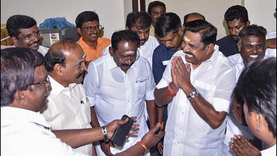 Edappadi Palaniswam with his supporters in Madurai on Thursday. (PTI)