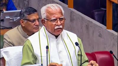 Haryana CM Manohar Lal presents the state budget 2023-24 in the assembly, in Chandigarh, Thursday. (PTI) Haryana CM Manohar Lal presents the state budget 2023-24 in the assembly, in Chandigarh, Thursday. (PTI)