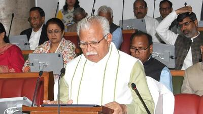 Haryana chief minister Manohar Lal Khattar presents the State Budget 2023-24 during the Budget Session of the State Assembly in Chandigarh on Thursday. (ANI) Haryana chief minister Manohar Lal Khattar presents the State Budget 2023-24 during the Budget Session of the State Assembly in Chandigarh on Thursday. (ANI)