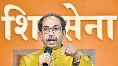 Mumbai, India - February 20, 2023: Uddhav Thackeray alongside MP Sanjay Raut addresses the media during a press conference, at Sena Bhavan, Dadar, in Mumbai, India, on Monday, February 20, 2023. (Photo by Anshuman Poyrekar/ Hindustan Times) (Anshuman Poyrekar/HT PHOTO) Mumbai, India - February 20, 2023: Uddhav Thackeray alongside MP Sanjay Raut addresses the media during a press conference, at Sena Bhavan, Dadar, in Mumbai, India, on Monday, February 20, 2023. (Photo by Anshuman Poyrekar/ Hindustan Times) (Anshuman Poyrekar/HT PHOTO)