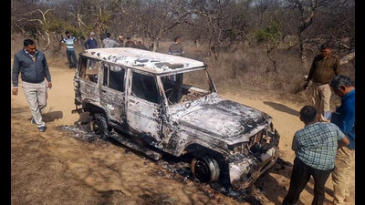 The charred bodies of the two men – Junaid (35) and Nasir (27) – who were cousins, were found inside a vehicle in Haryana’s Bhiwani district on February 16. (PTI) The charred bodies of the two men – Junaid (35) and Nasir (27) – who were cousins, were found inside a vehicle in Haryana’s Bhiwani district on February 16. (PTI)