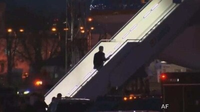 Joe Biden Falls: Joe Biden fell near the top of the staircase before catching himself. Joe Biden Falls: Joe Biden fell near the top of the staircase before catching himself.