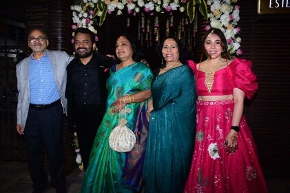 Maanvi Gagroo and Kumar Varun with their parents at wedding party in Mumbai. (Varinder Chawla) (Varinder Chawla) Maanvi Gagroo and Kumar Varun with their parents at wedding party in Mumbai. (Varinder Chawla) (Varinder Chawla)