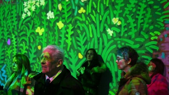 Several sections of the immersive exhibit focus on his landscapes in northern Britain's East Yorkshire and also Normandy, in northern France, where he spent the 2020 pandemic lockdown. "Sun I think drew me to Los Angeles... I just had a hunch that it was a place that I'd like," he recalls in a separate section dedicated to his California period.&nbsp;(Daniel Leal / AFP)