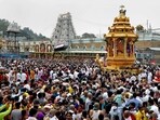 Tirupati Birthday, 893rd birthday of Tirupati: Devotees take part in the golden chariot procession of the Lord Venkateswara temple on the occasion of auspicious Vaikuntha Ekadasi, at Tirumala in Tirupati,