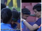 Harmanpreet Kaur cries as Anjum Chopra tries to console her Harmanpreet Kaur cries as Anjum Chopra tries to console her