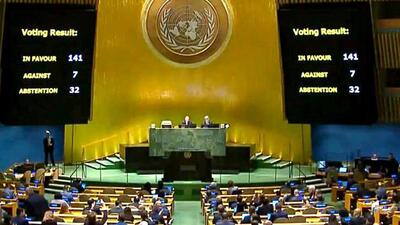 32 countries including India abstained from voting on the resolution over the Ukraine invasion at United Nations General Assembly (UNGA) in New York on Friday (Screen grab from UN Web TV) 32 countries including India abstained from voting on the resolution over the Ukraine invasion at United Nations General Assembly (UNGA) in New York on Friday (Screen grab from UN Web TV)