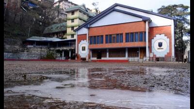 A thin layer of ice at the skating rink at Lakkar Bazaar in Shimla, which normally opens up from December to February. (HT File)