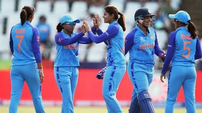 Cape Town, Feb 12 (ANI): India's players celebrate the wicket of Pakistan's Sidra Ameen during the Group B match of ICC Womens T20 World Cup 2023 between India Women and Pakistan Women, at Newlands, in Cape Town on Sunday. (ANI Photo) (BCCI Women Twitter) Cape Town, Feb 12 (ANI): India's players celebrate the wicket of Pakistan's Sidra Ameen during the Group B match of ICC Womens T20 World Cup 2023 between India Women and Pakistan Women, at Newlands, in Cape Town on Sunday. (ANI Photo) (BCCI Women Twitter)