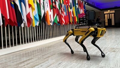 A robotic dog is shown at the Responsible Artificial Intelligence in the Military (REAIM) summit, on responsible use of military artificial intelligence, in The Hague, Netherlands, (Reuters) A robotic dog is shown at the Responsible Artificial Intelligence in the Military (REAIM) summit, on responsible use of military artificial intelligence, in The Hague, Netherlands, (Reuters)