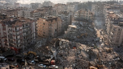 Turkey earthquake: An aerial view shows collapsed and damaged buildings following an earthquake in Hatay, Turkey. (Reuters)
