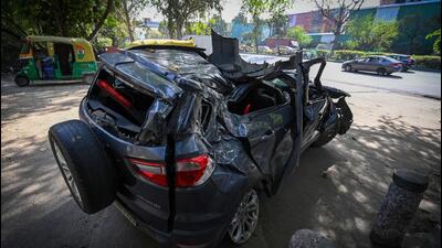 The damaged EcoSport on Friday. (Sanchit Khanna/HT Photo)