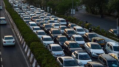 Vehicles stuck in a traffic jam near Jawaharlal Nehru Stadium in New Delhi on Friday. (PTI) Vehicles stuck in a traffic jam near Jawaharlal Nehru Stadium in New Delhi on Friday. (PTI)