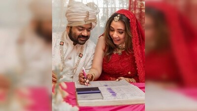 Maanvi Gagroo captioned her post, "In the presence of our close friends and family, today, on this palindrome-ish date, of 23~02~2023, we made it official, in every way.You’ve loved and supported us in our individual journeys, please continue to bless us in our journey together.Happy #2323 #KGotVi." (Instagram/@maanvigagroo) Maanvi Gagroo captioned her post, "In the presence of our close friends and family, today, on this palindrome-ish date, of 23~02~2023, we made it official, in every way.You’ve loved and supported us in our individual journeys, please continue to bless us in our journey together.Happy #2323 #KGotVi." (Instagram/@maanvigagroo)