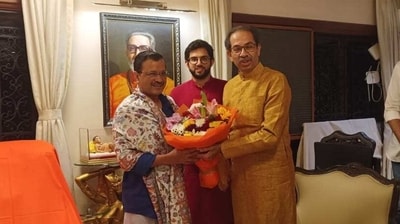 Arvind Kejriwal meets Uddhav Thackeray at his Matoshree residence in Mumbai. Arvind Kejriwal meets Uddhav Thackeray at his Matoshree residence in Mumbai.