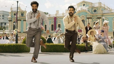 Jr NTR and Ram Charan danced together to Naatu Naatu. Jr NTR and Ram Charan danced together to Naatu Naatu.