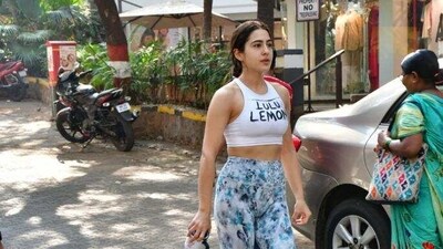 Sara Ali Khan is back from Doha and was spotted during her fitness session in Mumbai on Friday. She will next be seen in Laxman Utekar's next. (Varinder Chawla) Sara Ali Khan is back from Doha and was spotted during her fitness session in Mumbai on Friday. She will next be seen in Laxman Utekar's next. (Varinder Chawla)