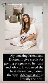 Sonam Kapoor took to Instagram Stories to a shoutout to her doctor. Sonam Kapoor took to Instagram Stories to a shoutout to her doctor.