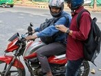 An UberMoto ride at Connaught Place in New Delhi on Monday. (Raj K Raj/HT Photo) An UberMoto ride at Connaught Place in New Delhi on Monday. (Raj K Raj/HT Photo)