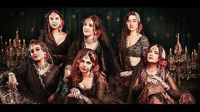A poster for Bhansali’s upcoming Netflix series Heeramandi, which traces the lives of six courtesans in pre-Independence India. A poster for Bhansali’s upcoming Netflix series Heeramandi, which traces the lives of six courtesans in pre-Independence India.
