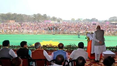 Amit Shah addresses a rally at Lauriya in West Champaran district of Bihar on Saturday. (ANI) Amit Shah addresses a rally at Lauriya in West Champaran district of Bihar on Saturday. (ANI)