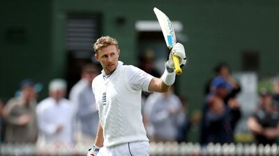 England's Joe Root celebrates 150 runs as England declare for 435 runs during day two of the second cricket test match between New Zealand and England at the Basin Reserve in Wellington on February 25, 2023. (Photo by Marty MELVILLE / AFP) (AFP) England's Joe Root celebrates 150 runs as England declare for 435 runs during day two of the second cricket test match between New Zealand and England at the Basin Reserve in Wellington on February 25, 2023. (Photo by Marty MELVILLE / AFP) (AFP)