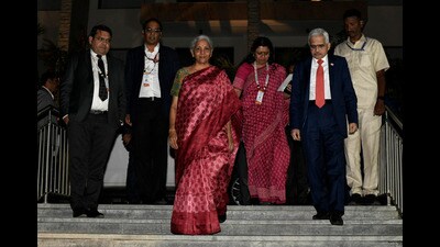 Finance Minister Nirmala Sitharaman and Reserve Bank of India (RBI) Governor Shaktikanta Das arrive to address a news conference at the end of G20 finance ministers' and Central Bank governors' meeting on the outskirts of Bengaluru. (REUTERS) Finance Minister Nirmala Sitharaman and Reserve Bank of India (RBI) Governor Shaktikanta Das arrive to address a news conference at the end of G20 finance ministers' and Central Bank governors' meeting on the outskirts of Bengaluru. (REUTERS)