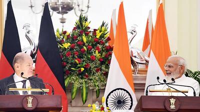 Prime Minister Narendra Modi and visiting German Chancellor Olaf Scholz held a joint media interaction in New Delhi on Saturday. (PIB) Prime Minister Narendra Modi and visiting German Chancellor Olaf Scholz held a joint media interaction in New Delhi on Saturday. (PIB)