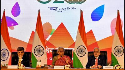The outcomes of the G20 finance ministers and central bank governors (FMCBG) meeting were summed up in a chair’s summary issued by India, the president of the grouping. (REUTERS) The outcomes of the G20 finance ministers and central bank governors (FMCBG) meeting were summed up in a chair’s summary issued by India, the president of the grouping. (REUTERS)