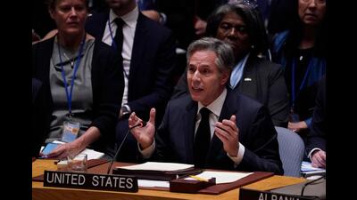 US Secretary of State Antony Blinken speaks during the United Nations Security Council meeting on the maintenance of peace and security of Ukraine at UN Headquarters in New York City on February 24, 2023. (Photo by TIMOTHY A. CLARY / AFP) (AFP) US Secretary of State Antony Blinken speaks during the United Nations Security Council meeting on the maintenance of peace and security of Ukraine at UN Headquarters in New York City on February 24, 2023. (Photo by TIMOTHY A. CLARY / AFP) (AFP)