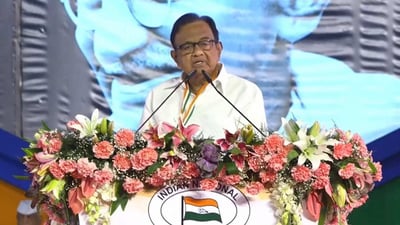 Senior Congress leader P Chidambaram at party's 85th plenary session.