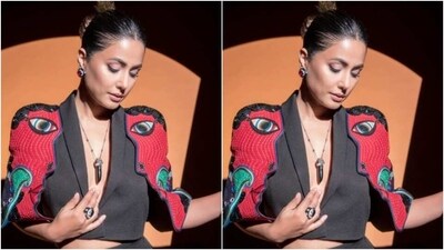 Hina wore her tresses into a clean top bun as she posed for the pictures and looked absolutely ravishing. (Instagram/@realhinakhan) Hina wore her tresses into a clean top bun as she posed for the pictures and looked absolutely ravishing. (Instagram/@realhinakhan)