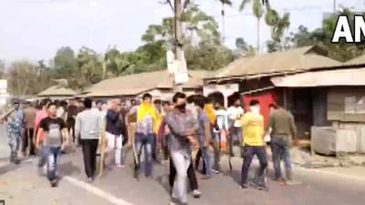 A video tweeted by news agency ANI showed heavy police presence in the area as supporters of the BJP and TMC came face-to-face. (ANI videograb) A video tweeted by news agency ANI showed heavy police presence in the area as supporters of the BJP and TMC came face-to-face. (ANI videograb)