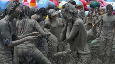 Boryeong Mud Festival, South Korea: This festival takes place in July in Boryeong, South Korea. It involves mud wrestling, mud sliding, and other mud-based activities. (Pinterest) Boryeong Mud Festival, South Korea: This festival takes place in July in Boryeong, South Korea. It involves mud wrestling, mud sliding, and other mud-based activities. (Pinterest)