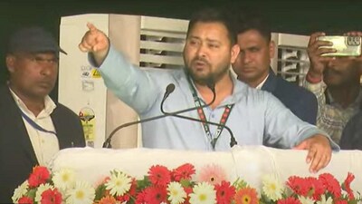 Bihar deputy chief minister Tejashwi Yadav addresses rally in Purnia.