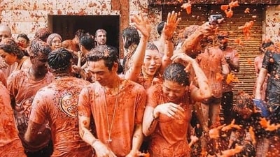 La Tomatina: La Tomatina is a tomato-throwing festival that is held in Buñol, Spain, on the last Wednesday of August every year. Like Holi, it is a festival of joy and fun, and it is celebrated by throwing tomatoes at each other. (Pinterest) La Tomatina: La Tomatina is a tomato-throwing festival that is held in Buñol, Spain, on the last Wednesday of August every year. Like Holi, it is a festival of joy and fun, and it is celebrated by throwing tomatoes at each other. (Pinterest)