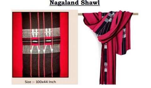The Naga shawl is made from locally sourced materials such as cotton, silk, and wool. The Naga shawl is made from locally sourced materials such as cotton, silk, and wool.