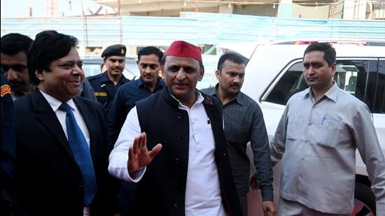 Former chief minister Akhilesh Yadav in Noida on Friday.