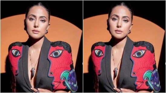 Hina teamed her blazer with a pair of black formal trousers with high waisted details and wide legs.&nbsp;(Instagram/@realhinakhan)