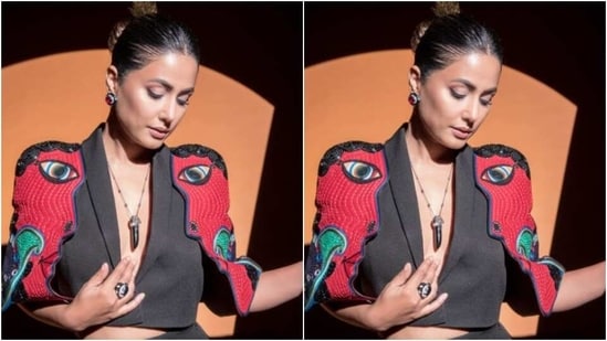 Hina wore her tresses into a clean top bun as she posed for the pictures and looked absolutely ravishing.&nbsp;(Instagram/@realhinakhan)