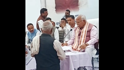 Haryana chief minister Manohar Lal Khattar in Karnal on Sunday. (HT Photo) Haryana chief minister Manohar Lal Khattar in Karnal on Sunday. (HT Photo)