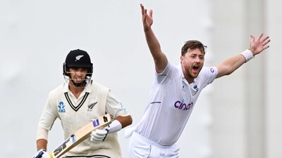 Ollie Robinson of England appeals unsuccessfully for a LBW on Tim Southee (AP) Ollie Robinson of England appeals unsuccessfully for a LBW on Tim Southee (AP)