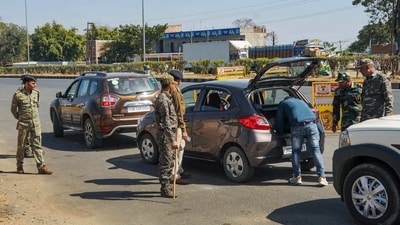Security checks ahead of Ramgarh bypoll election 2023. (PTI) Security checks ahead of Ramgarh bypoll election 2023. (PTI)