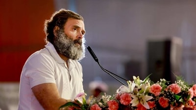 Rahul Gandhi addressing the 85th plenary session of the party on Sunday. (PTI)